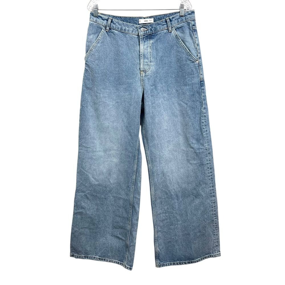MNG By Mango Women Jeans Wide Leg Y2K Baggy Pockets Hi Rise Button Fly Blue 8*